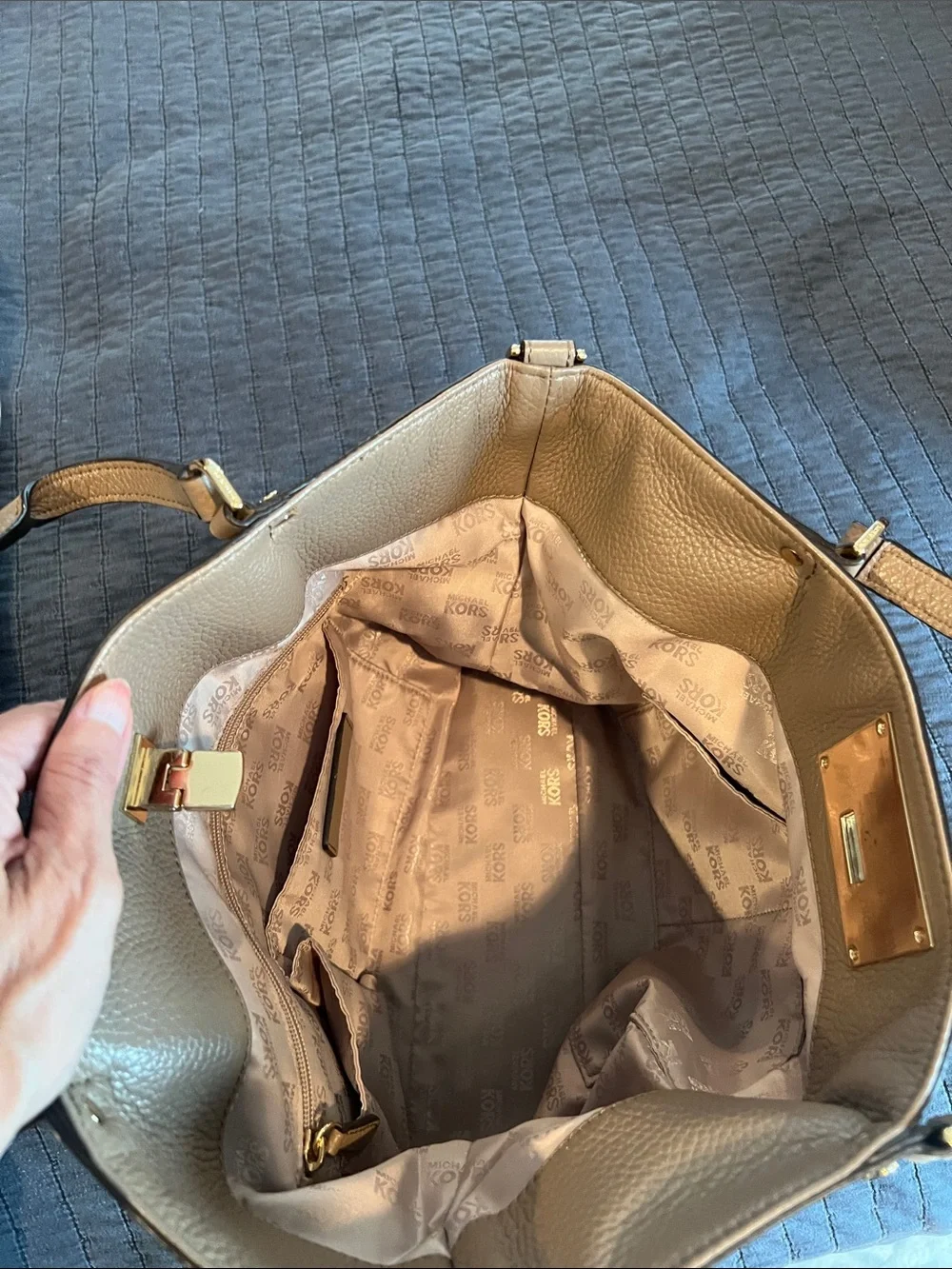 Michael Kors Taupe leather Tote with Gold Hardware -